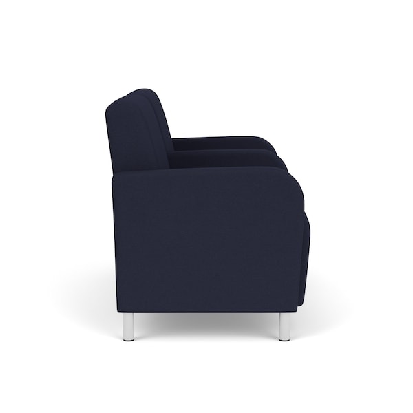 Siena Lounge Reception 2 Seat Tandem Seating, Brushed Steel, OH Navy Upholstery